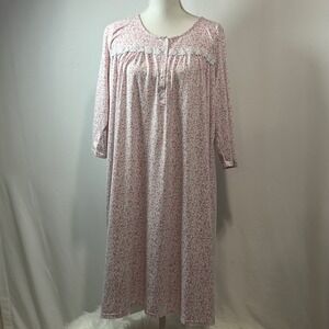 Laura‎ Ashley Pink Floral Print Long Sleeve Nightgown Sleepwear Size M Medium
